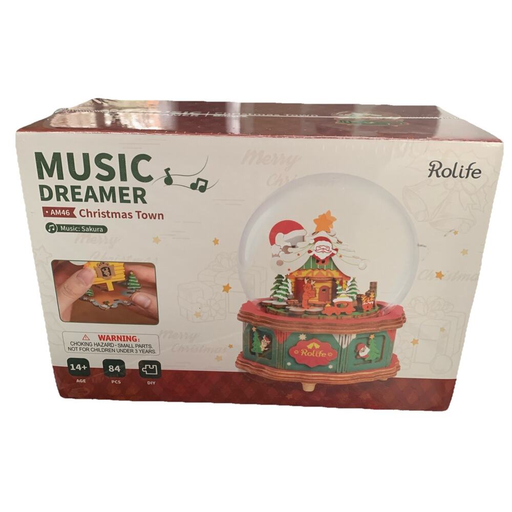 Robotime AM46 Rolife DIY Music Box Dome CHRISTMAS TOWN KIT Music SAKURA 84 Pcs